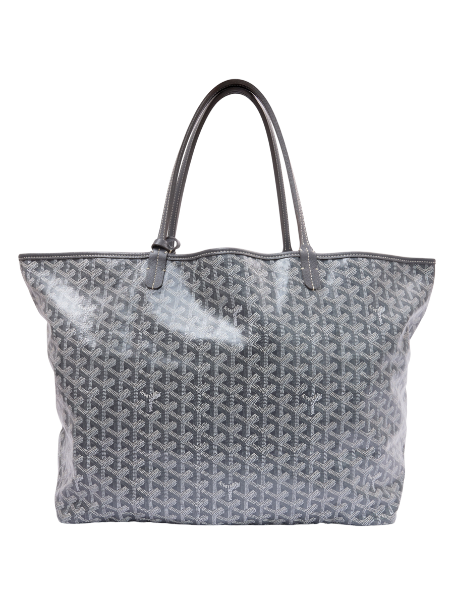 Hera Collective grey Goyard Saint Louis GM tote bag featuring the iconic chevron print and leather handles.
