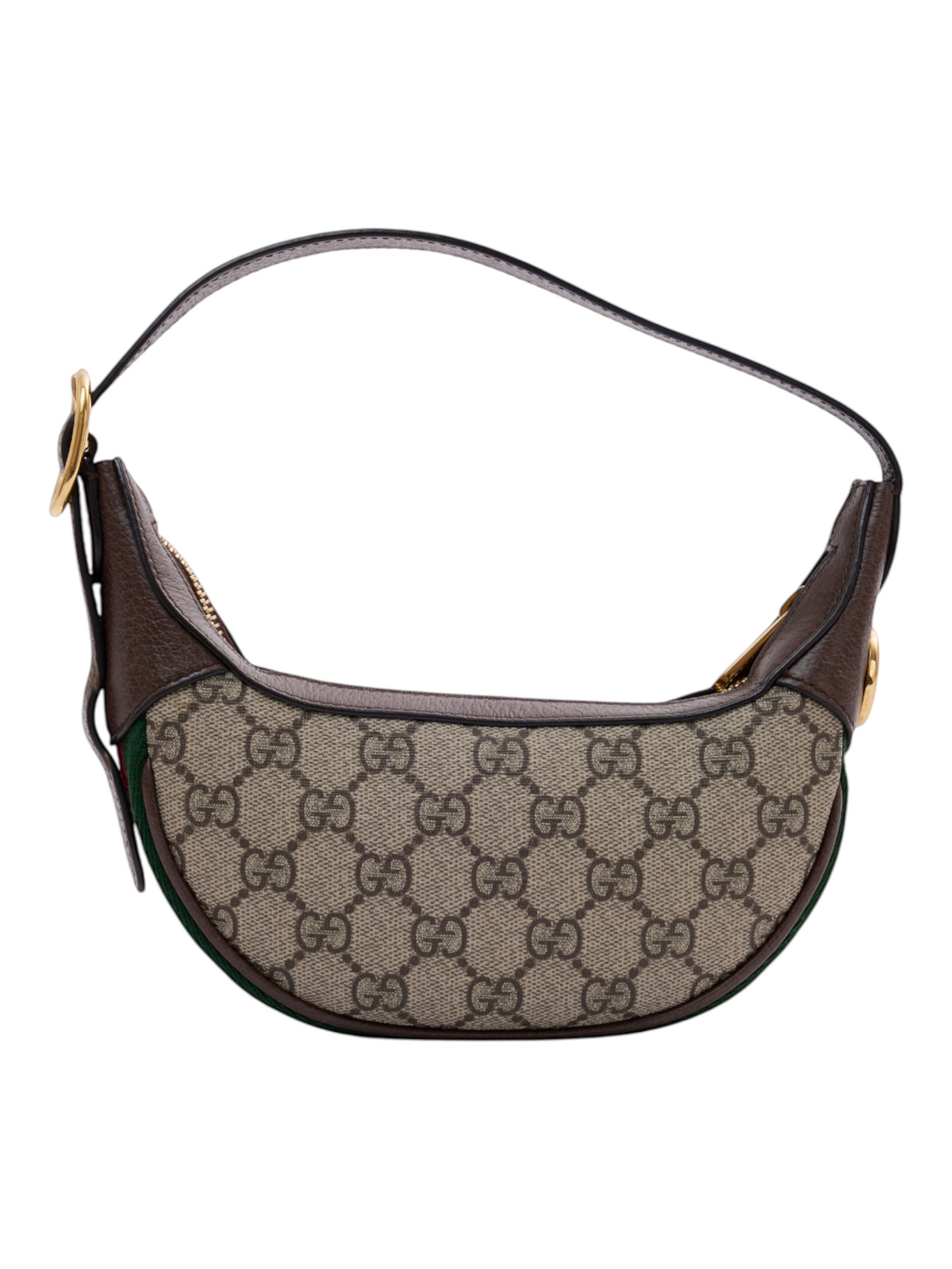 Hera Collective Gucci Ophidia mini hobo bag in GG coated canvas with brown leather trim and gold-tone hardware.