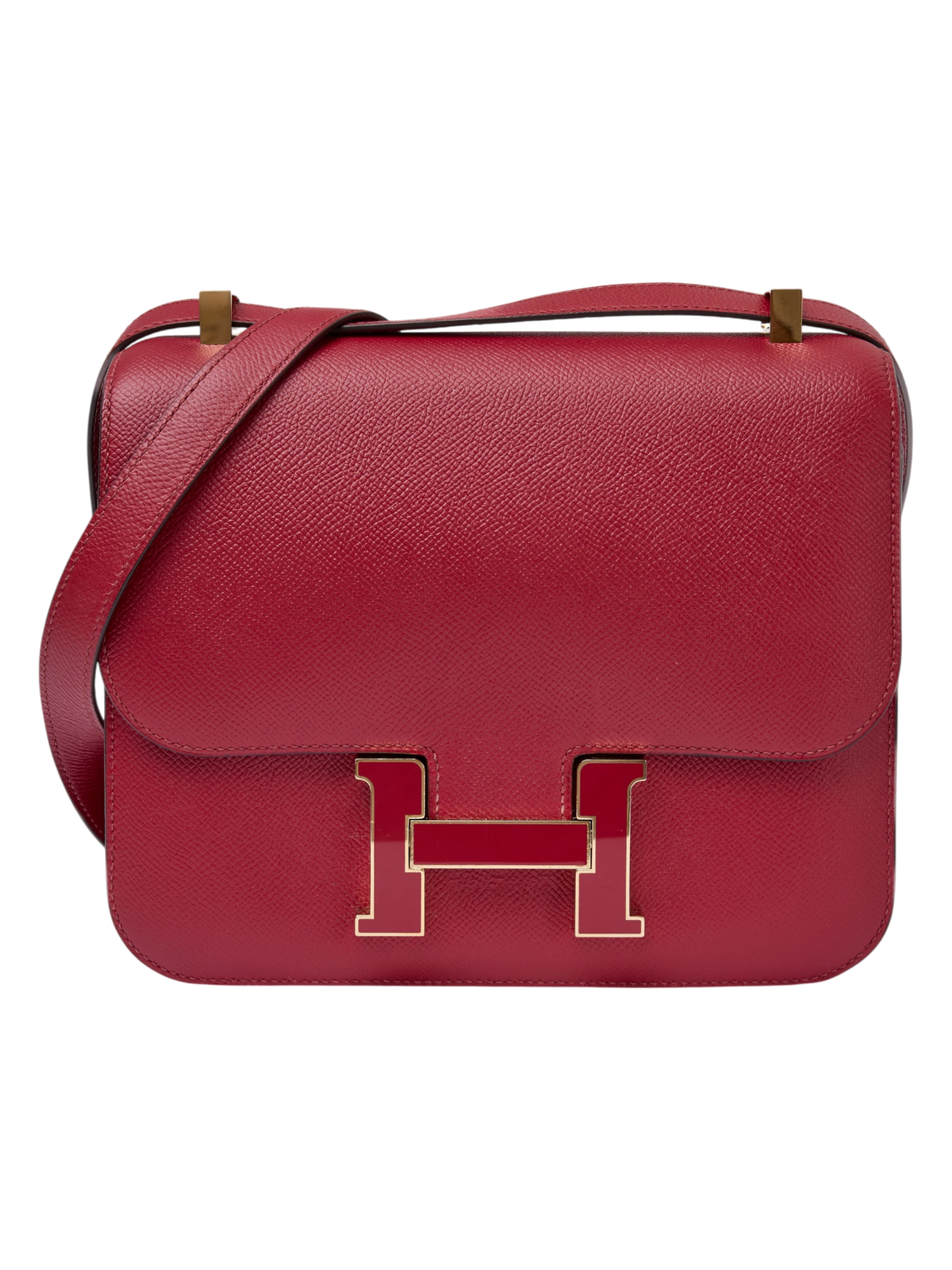 Hera Collective Hermes Constance 24 bag in Rouge Grenat Epsom leather with matching enamel H clasp