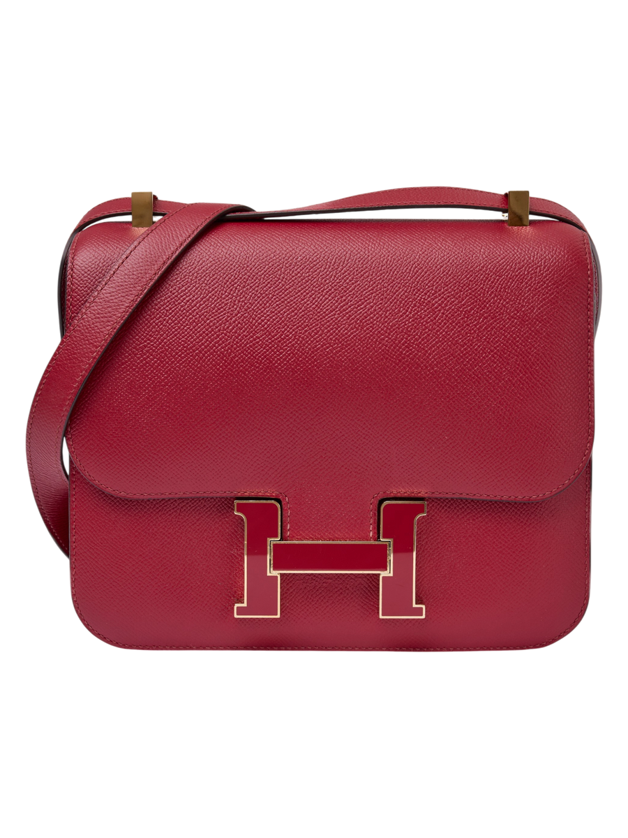 Hera Collective Hermes Constance 24 bag in Rouge Grenat Epsom leather with matching enamel H clasp