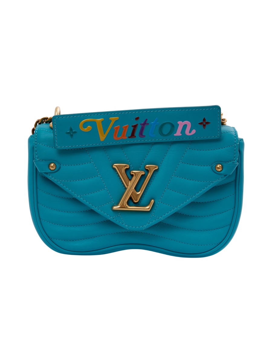 Hera Collective Louis Vuitton New Wave Chain PM bag in blue quilted calfskin with gold LV logo and colorful handle