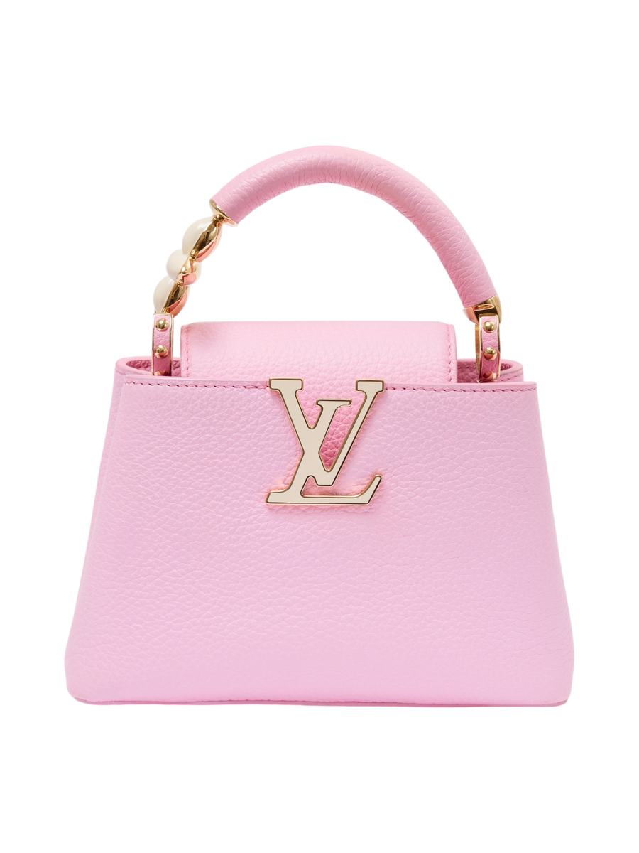 Hera Collective Louis Vuitton Capucines Mini in marshmallow pink Taurillon leather with gold flower handle detail