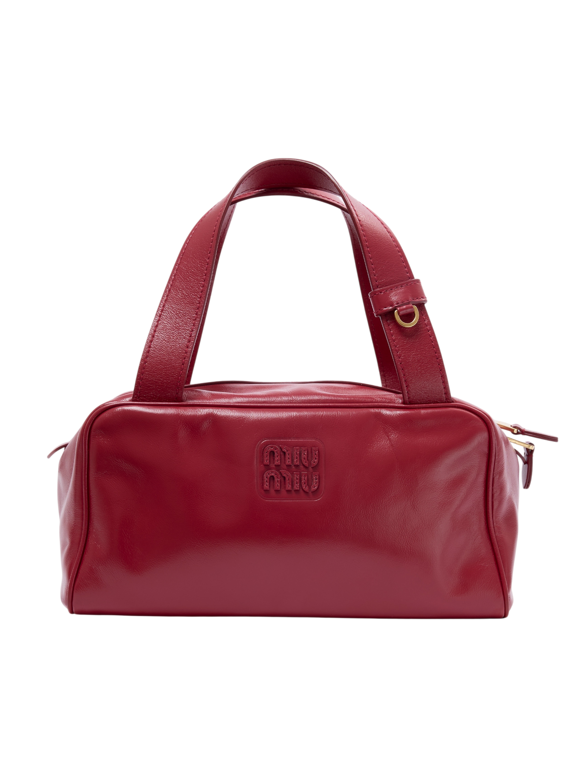 Hera Collective Miu Miu burgundy leather shoulder bag with embossed logo and gold hardware details